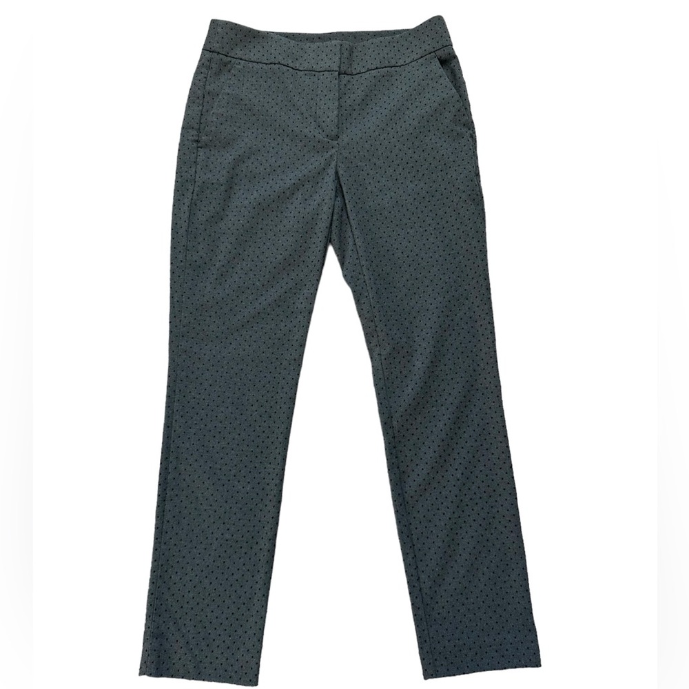 Gray Loft Marissa Skinny Pants with Black Velvet Polkadots